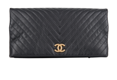 Fold Chevron Clutch, &pound;950, Handbags, Black, Leather, Front view
